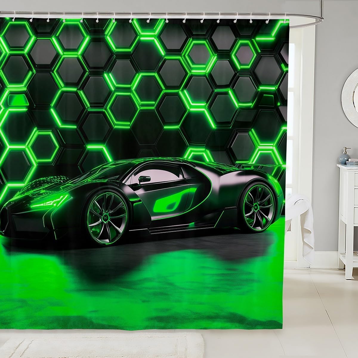72x72 Green Racing Car Shower Curtain