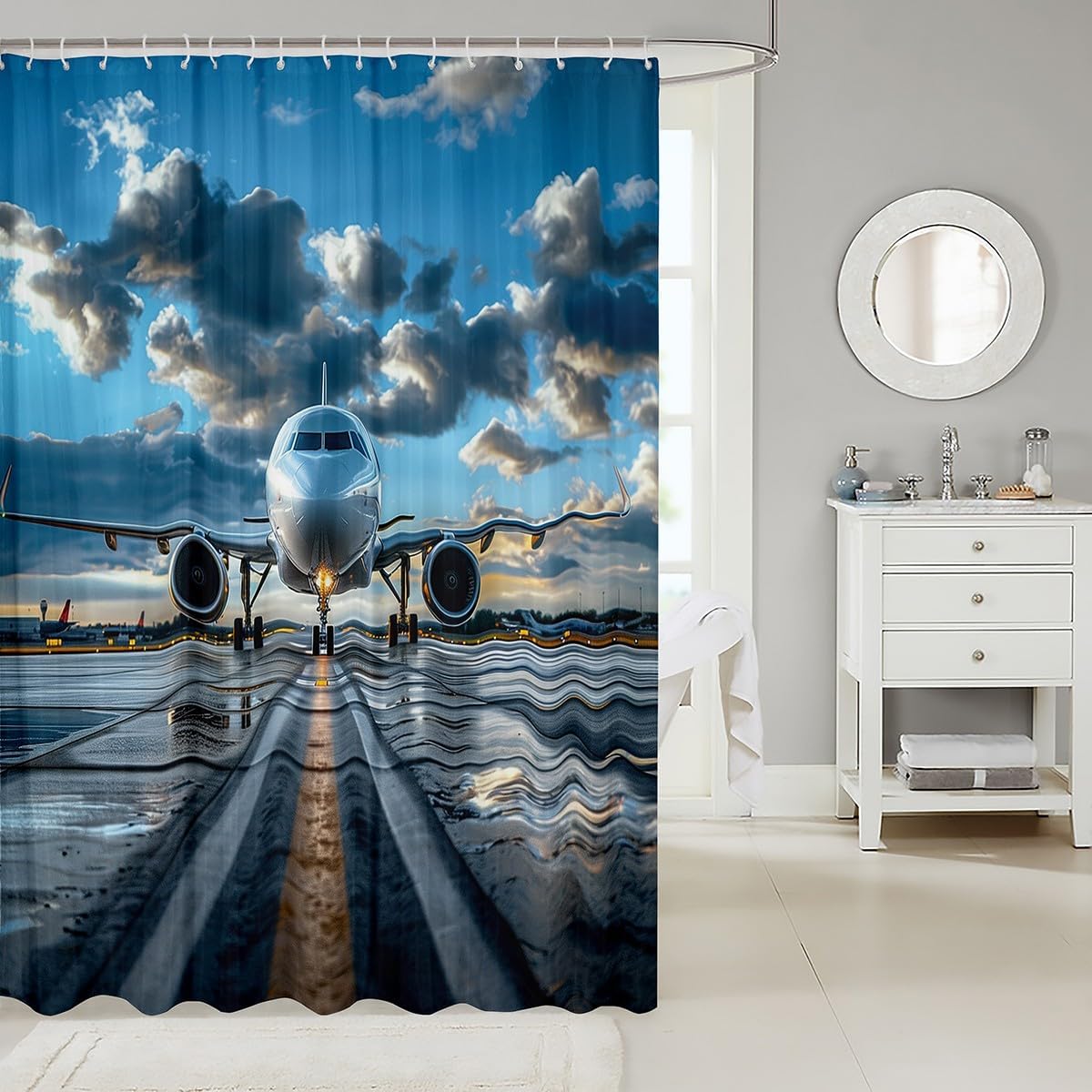 Jejeloiu Kids Aircraft Shower Curtain Set