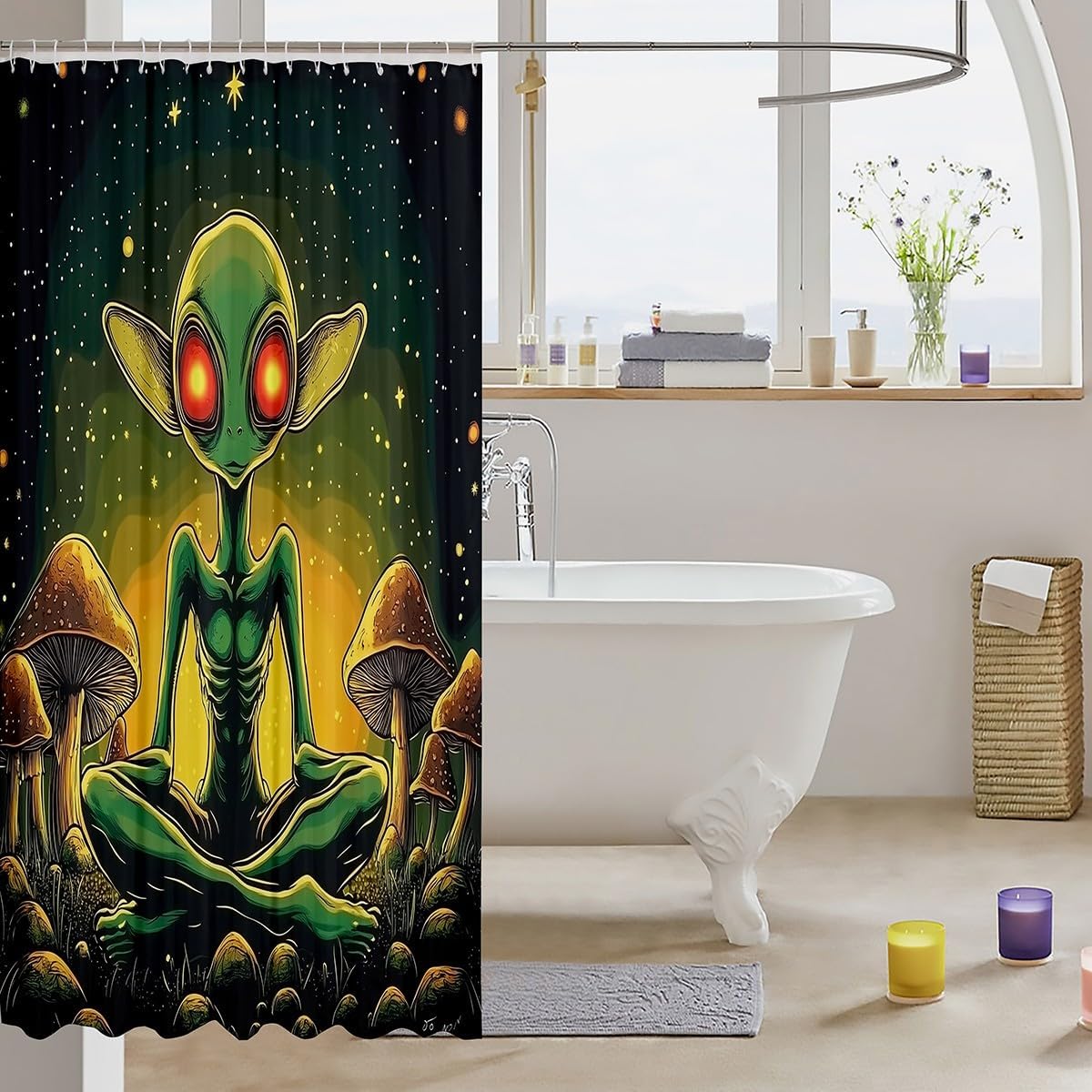 JEJELOIU Alien Bath Curtain Geometric Pattern for Kids