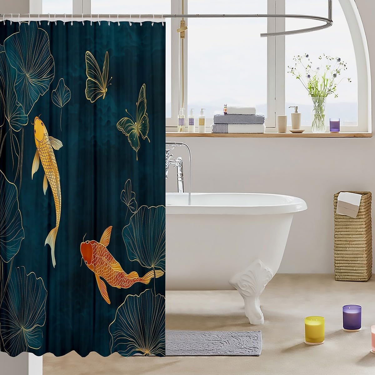 Unique Japanese Koi Fish Shower Curtain