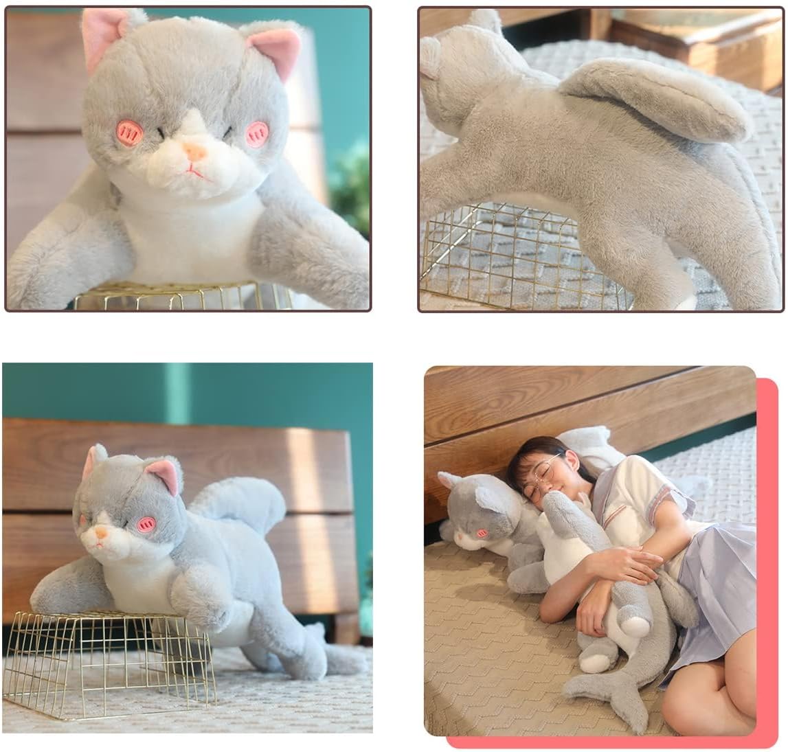 Hofun4U Cat Plush Pillow with Shark Tail - Soft Cuddly