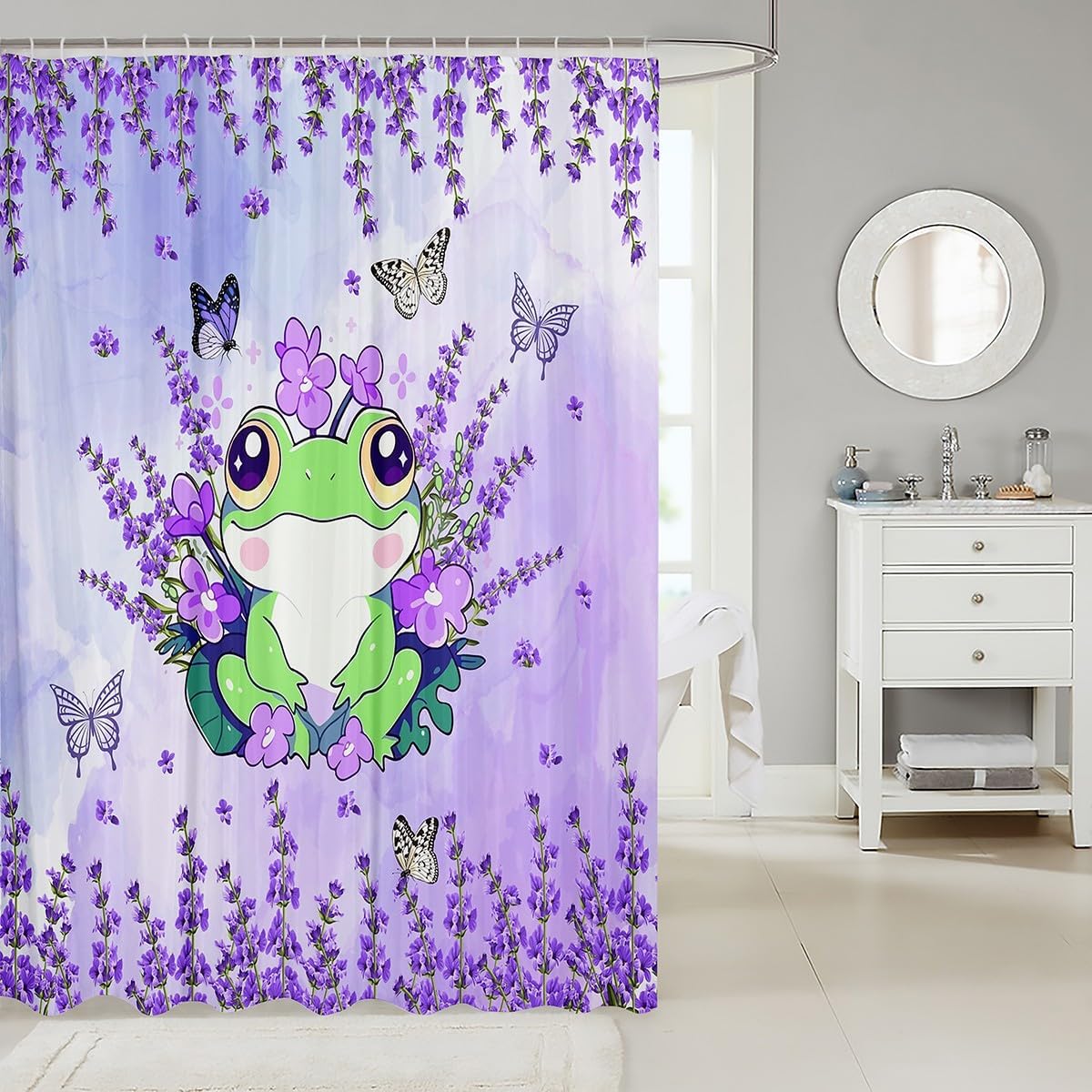 Manfei Cute Frog Kids Bathroom Curtains Waterproof Fun for Kids