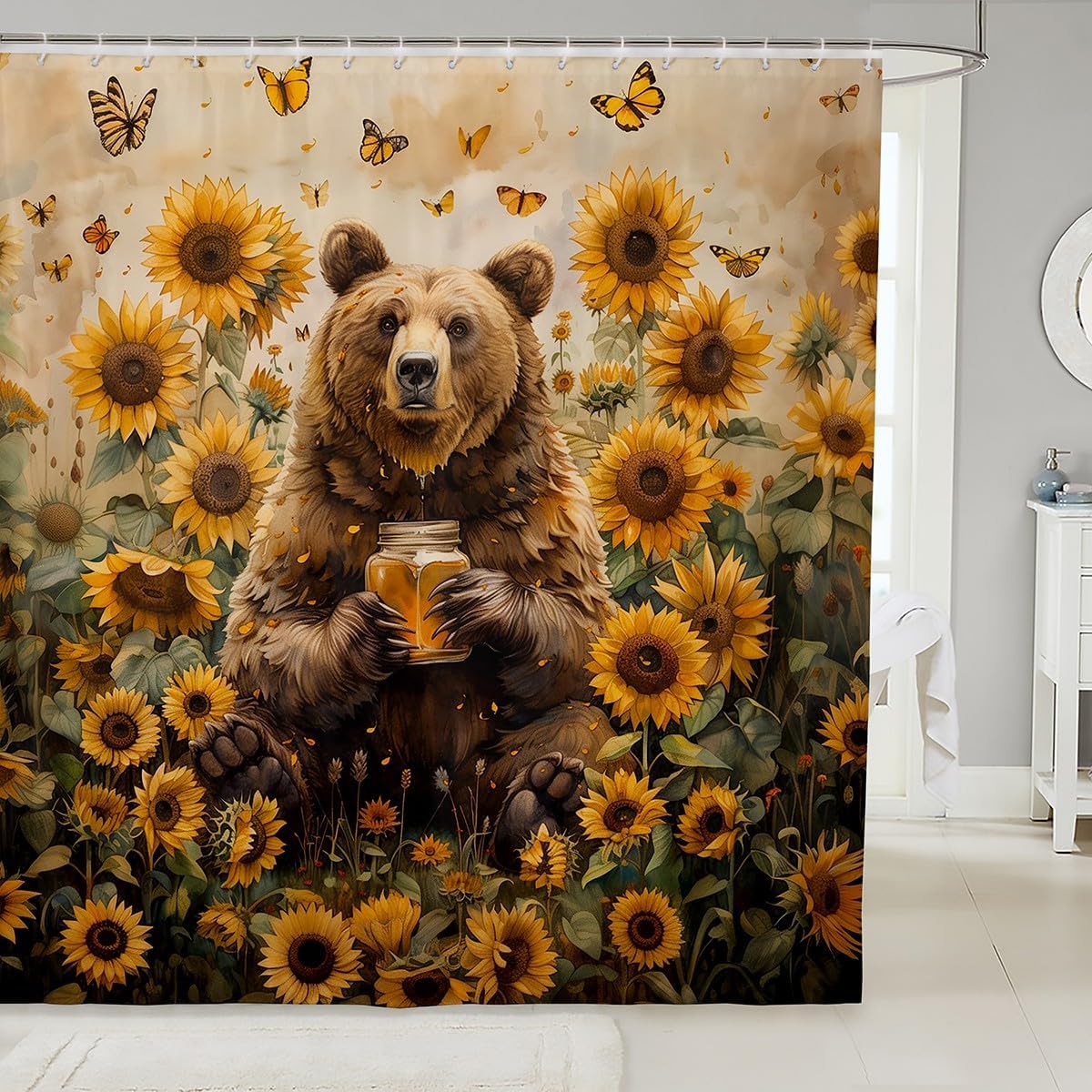 Feelyou Bear Shower Curtain for Kids 72x72 Sunflower
