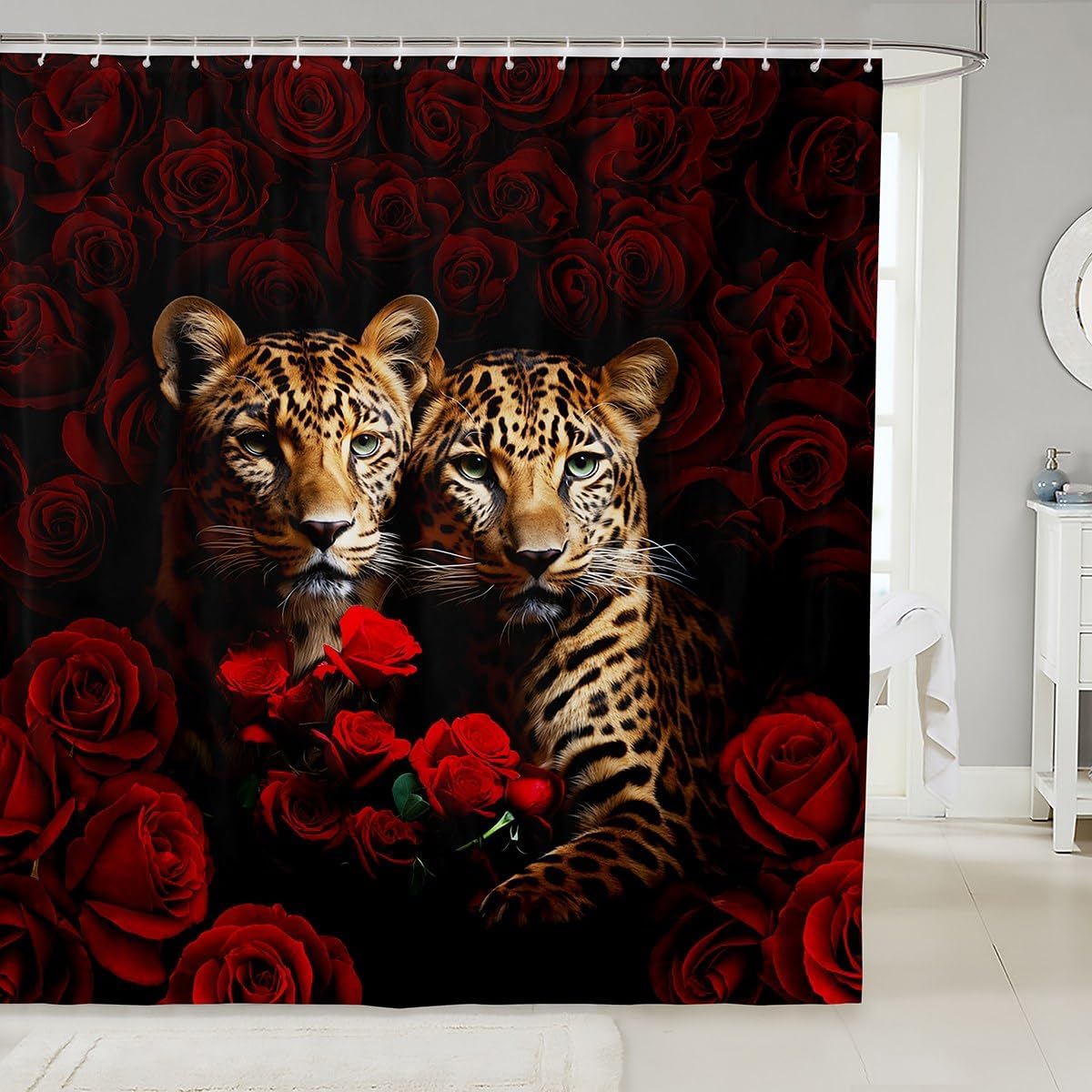 Kids Cheetah Valentines Day Shower Curtains Red Rose 72x72