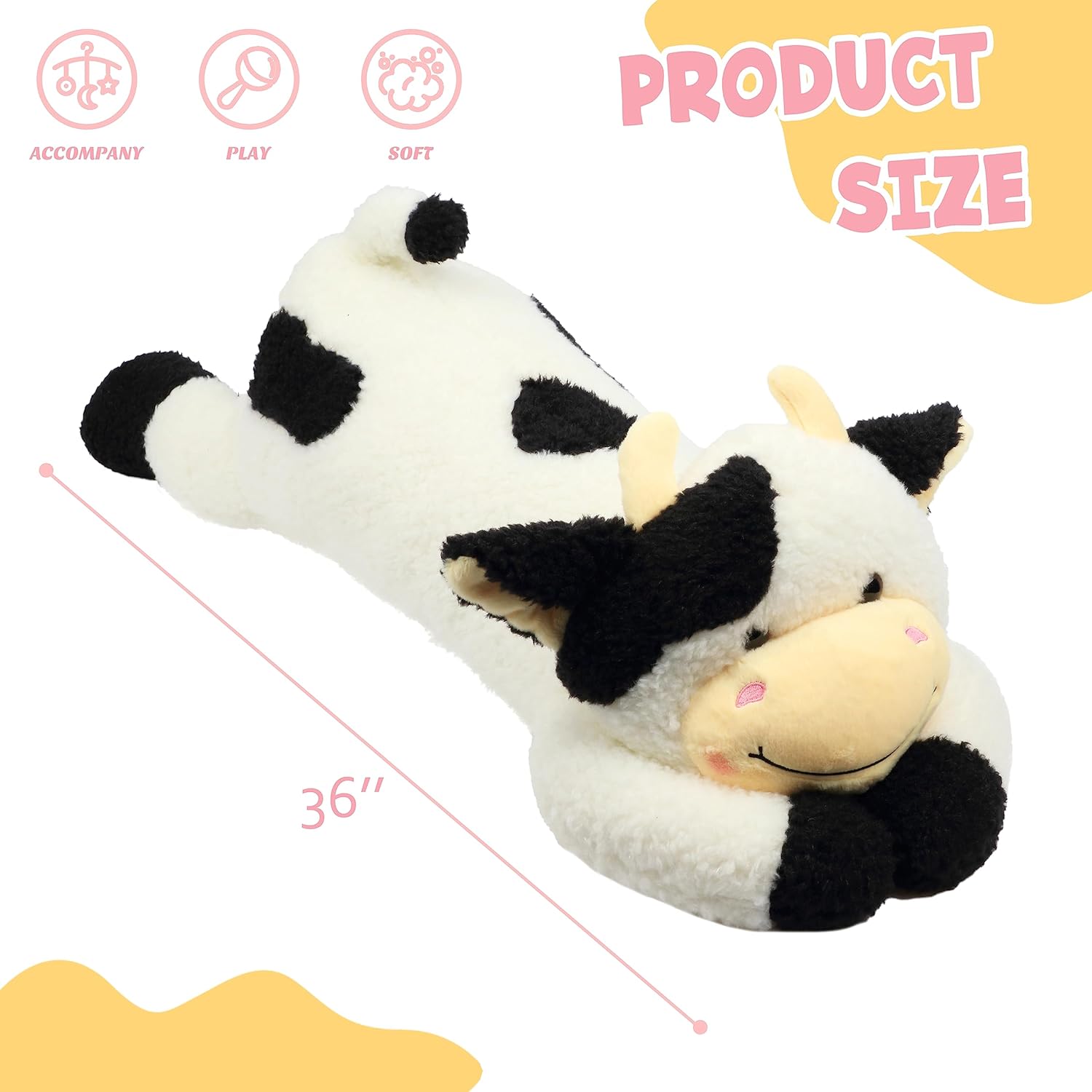 Big Cuddly Cow Pillow for Kids Adults