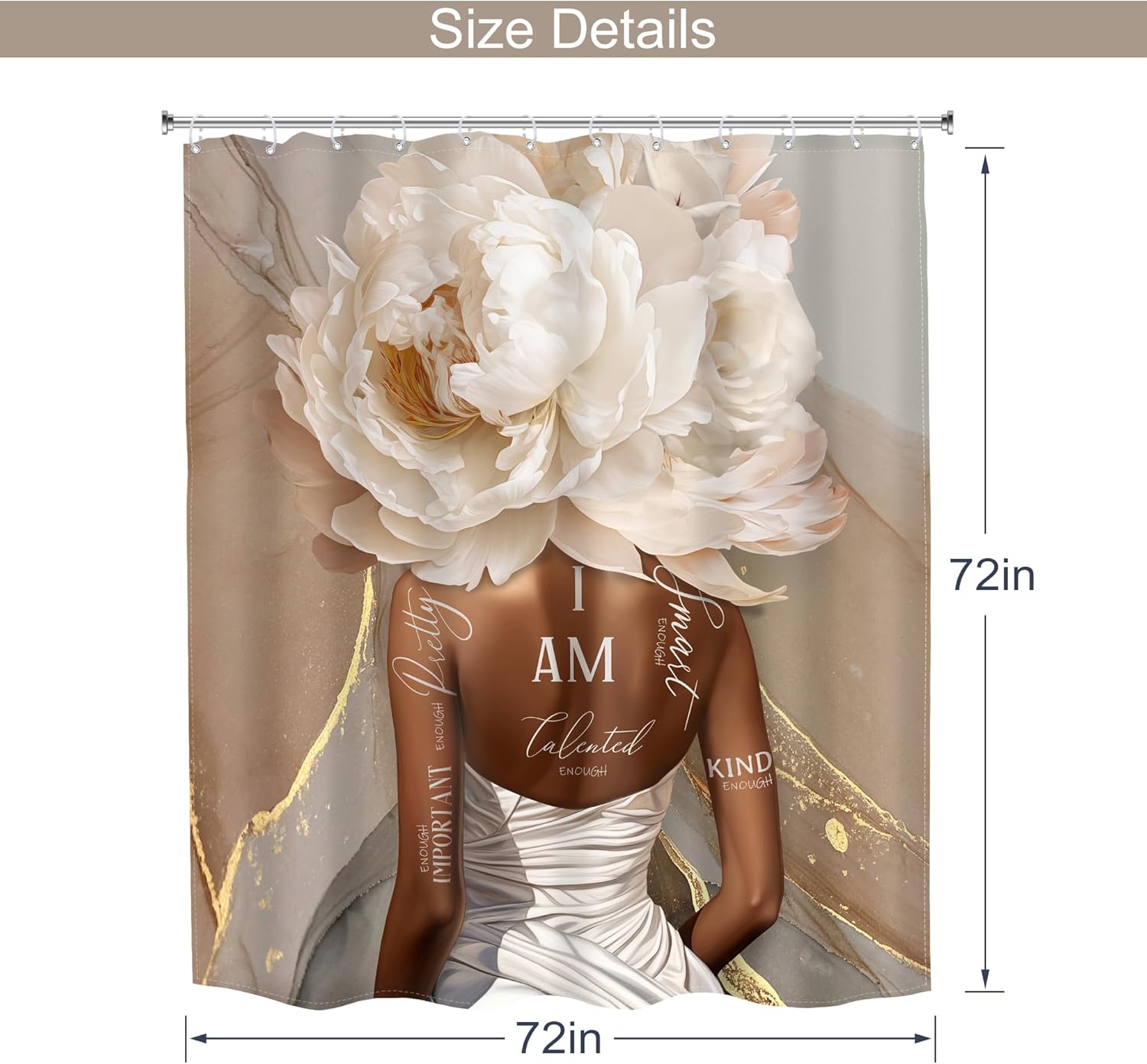 MESHELLY Pink Floral Marble Shower Curtain Set with 12 Hooks