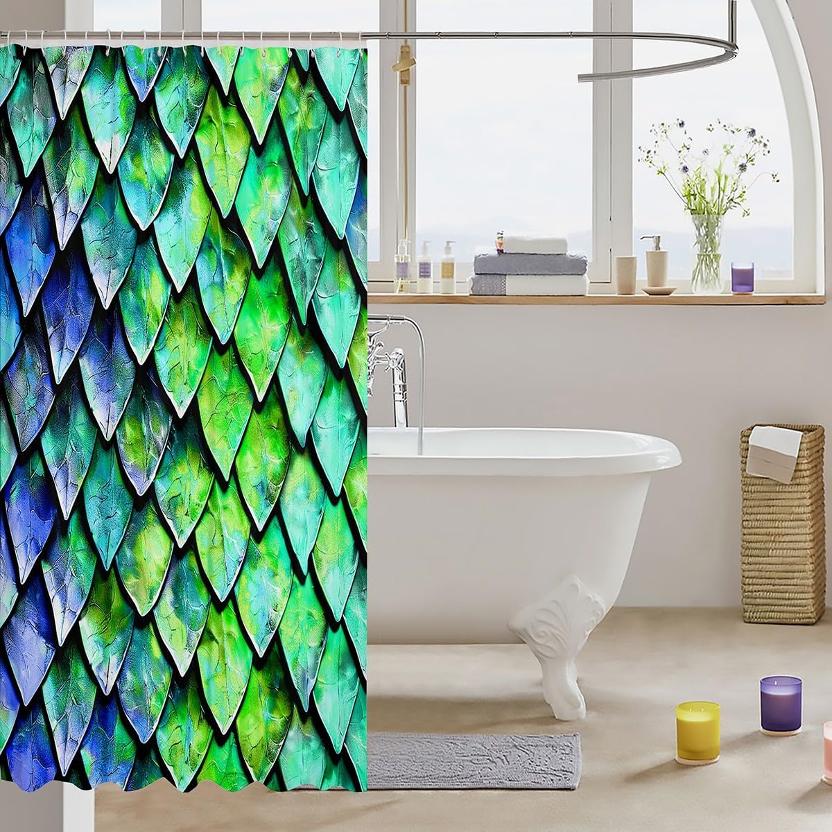 Feelyou Dragon Scale Bath Curtain Set 72x72 Wild Animal Skin Glitter Psychedelic