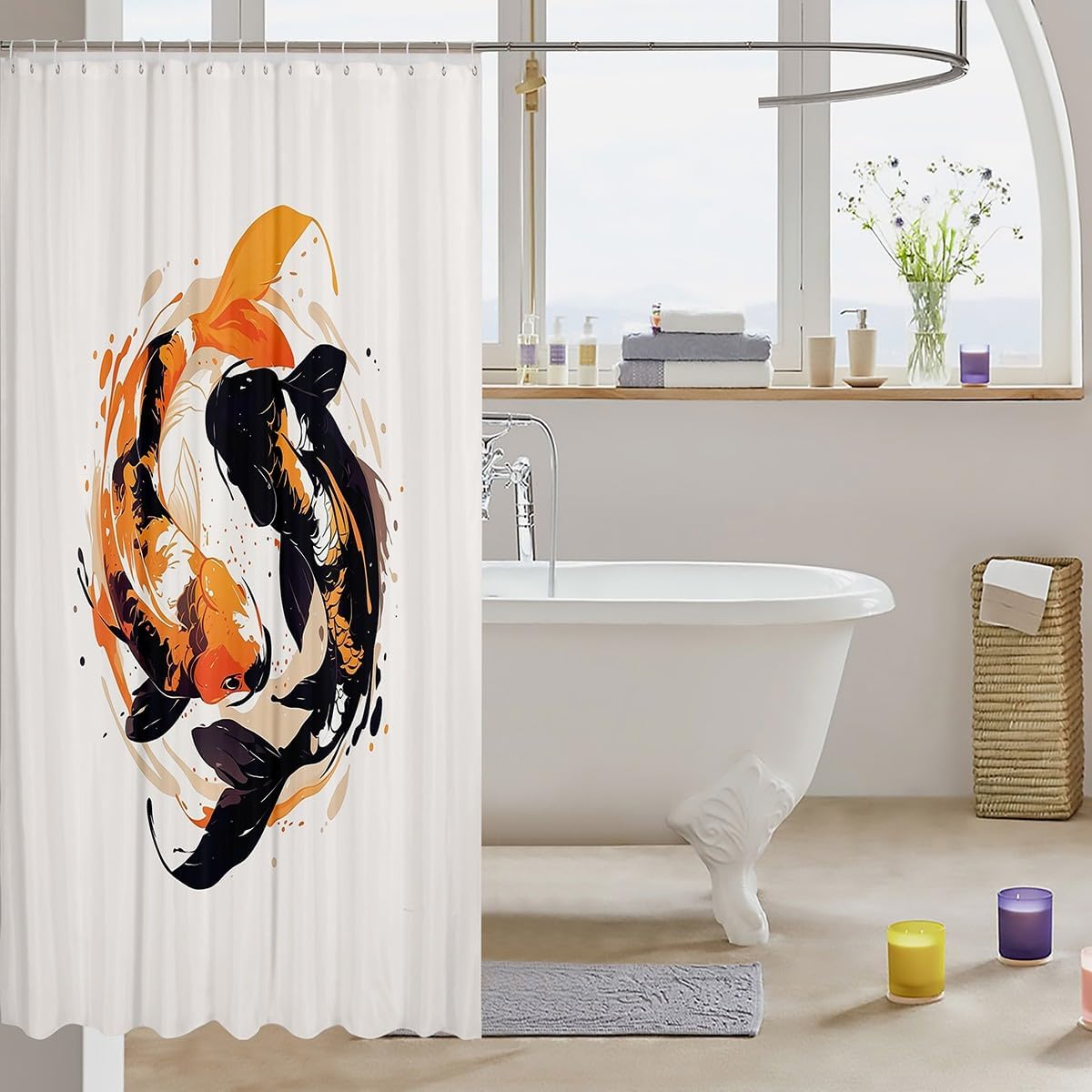 Jejeloiu Koi Fish 72x72 Japanese Style Waterproof shower curtain