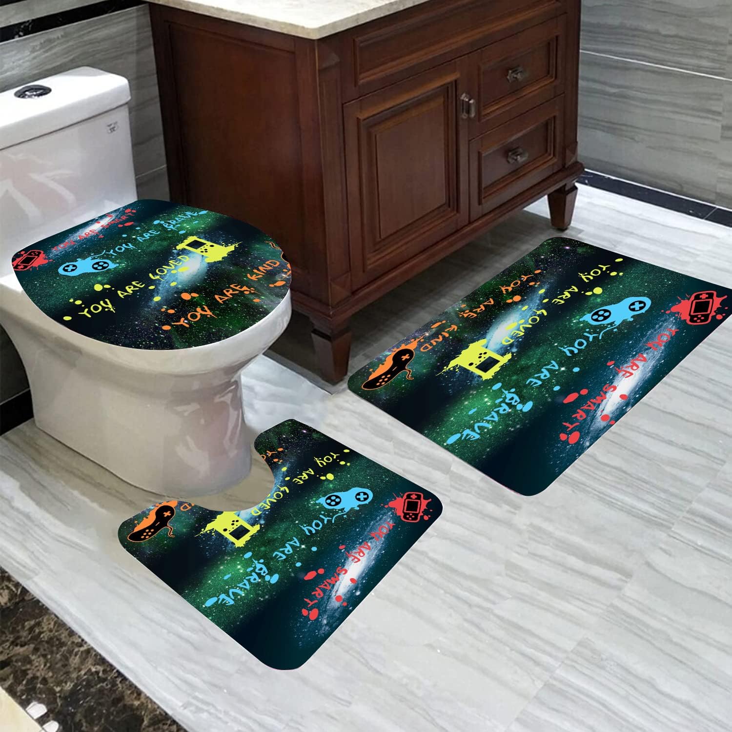 ALEXEX 4 PCS Star Outer Space Kids Shower Curtain Set