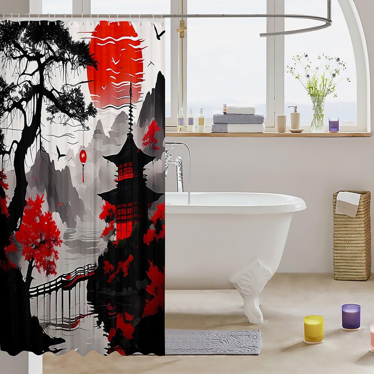 Jejeloiu Kids Japanese Shower Curtain Set 72x84