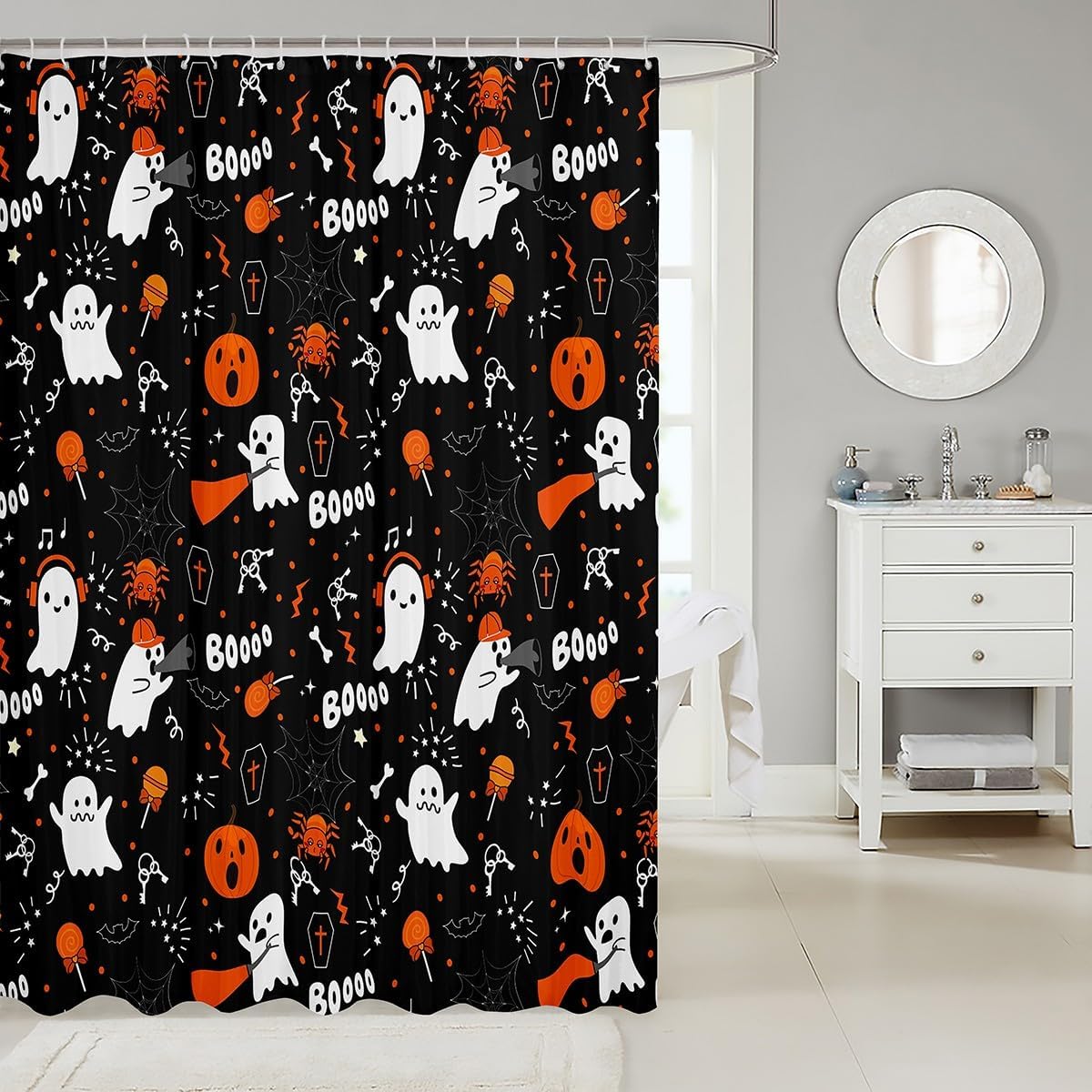 Cute Ghost 72x72 Washable Halloween Bath Curtain Set