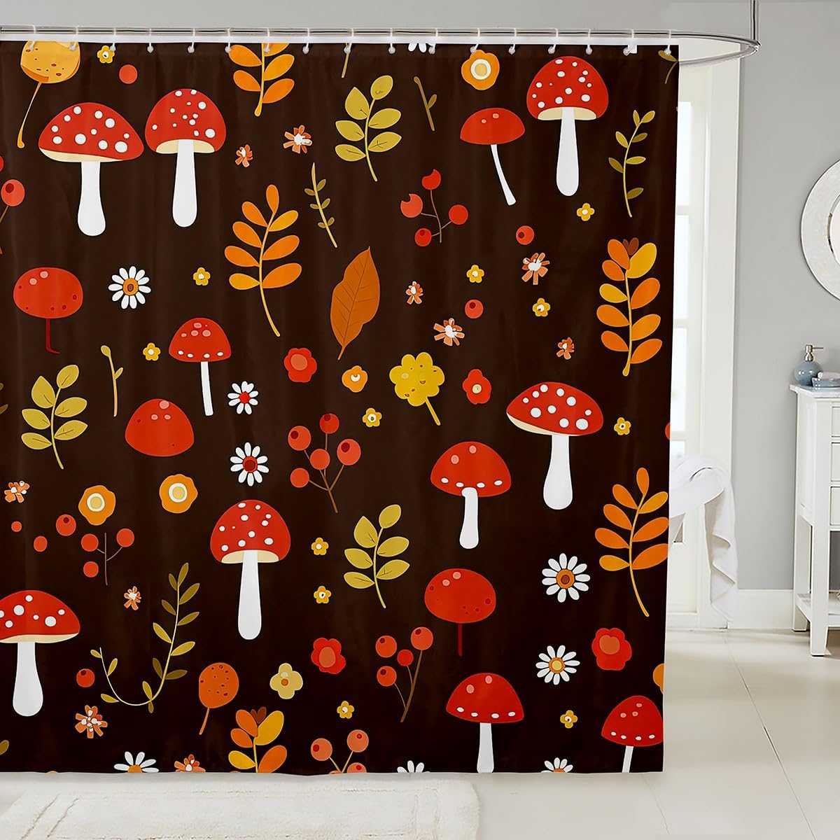 Feelyou Mushroom Shower Curtain Set 72x72 Boho Brown