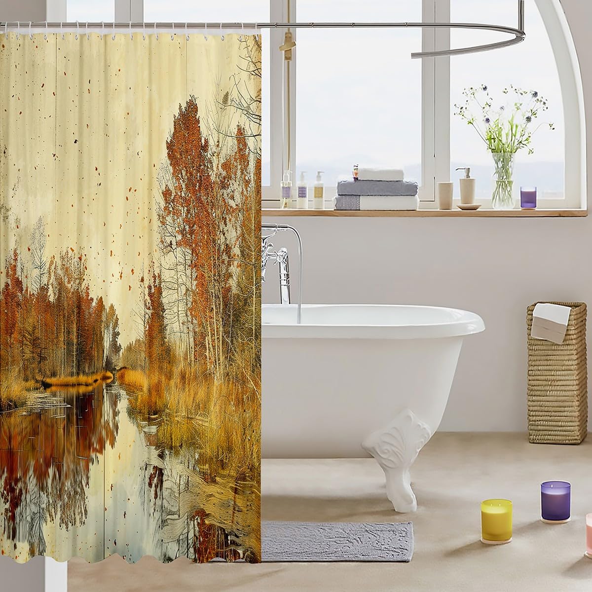 Feelyou Autumn Scenery Bath Curtain Set 72x72 for Home Bathroom