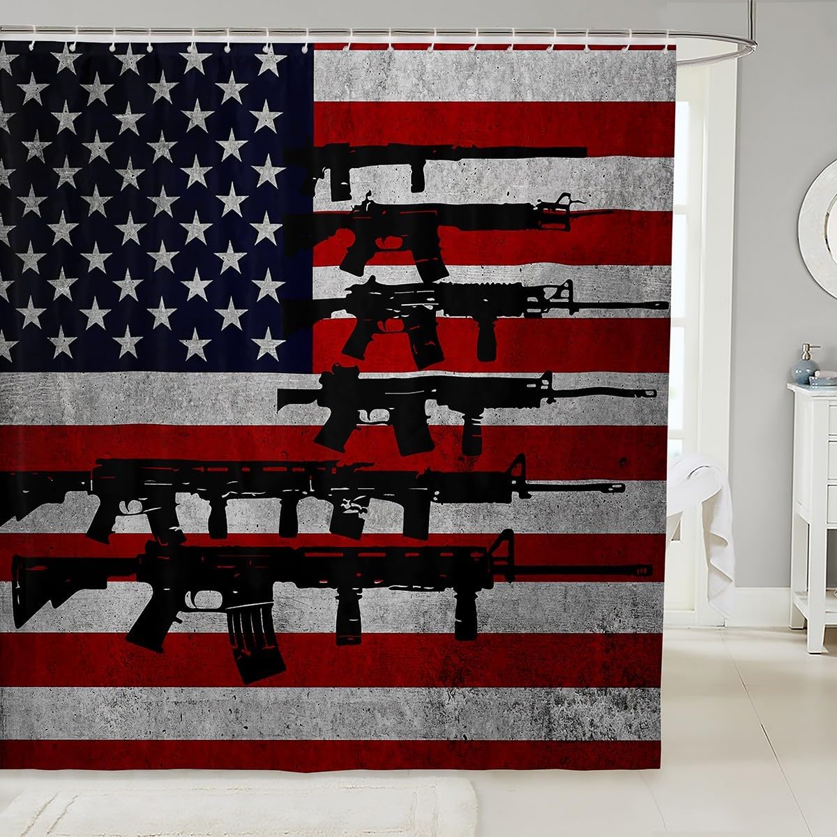 Hot American Flag Bath Curtain 84L x 72W - 72x72 Set