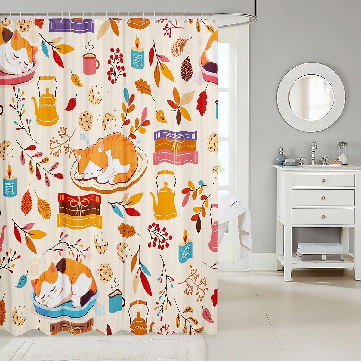 Feelyou Cat Bath Curtain 72x72 for Kids