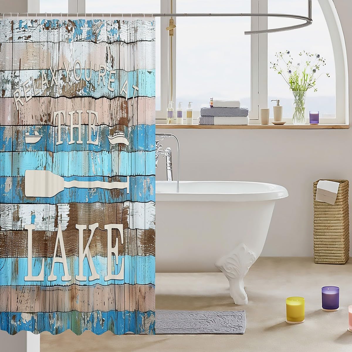 Manfei Kids Lake Camper Shower Curtain Set Waterproof Rustic Style