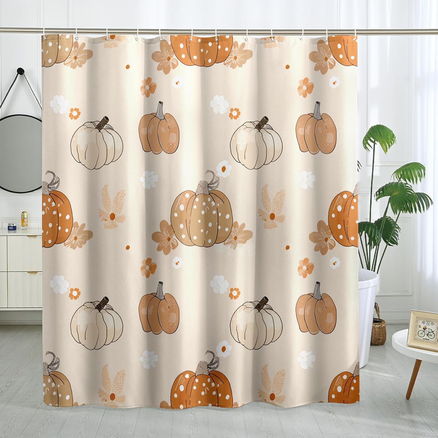 Fall Polka Pumpkin Shower Curtain Set