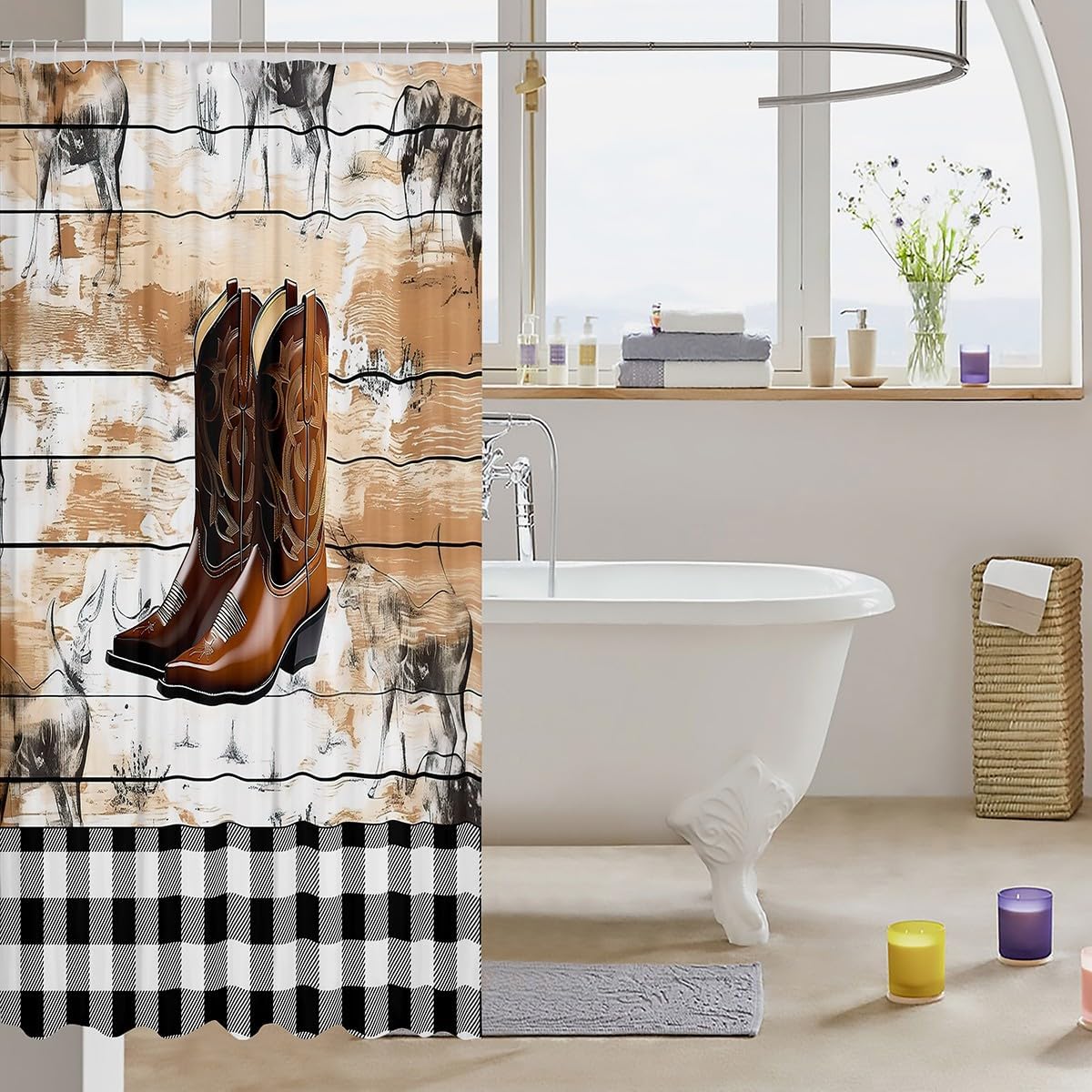 Feelyou Boho Western Bath Curtain Set for Kids