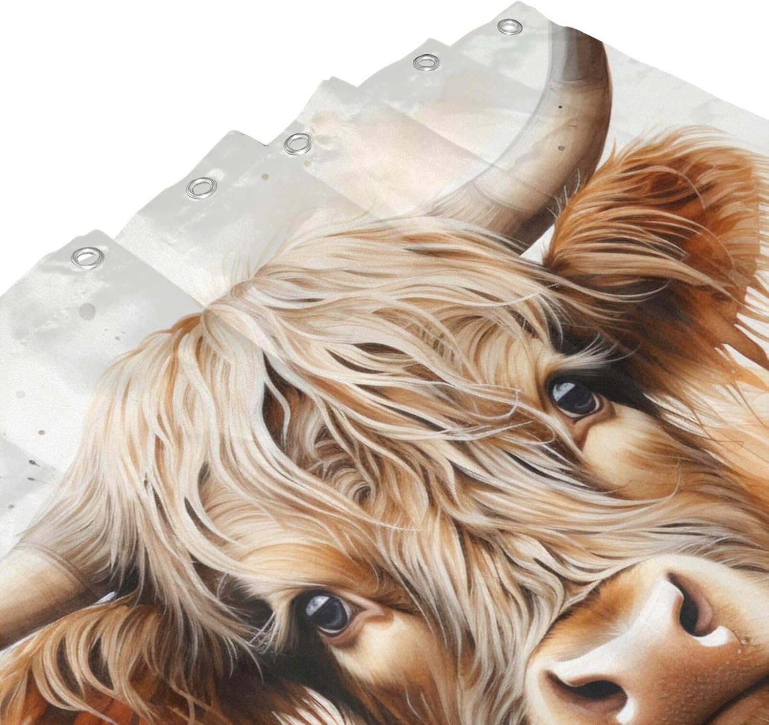Highland Cow 72x72 Washable Boho Shower Curtain Set