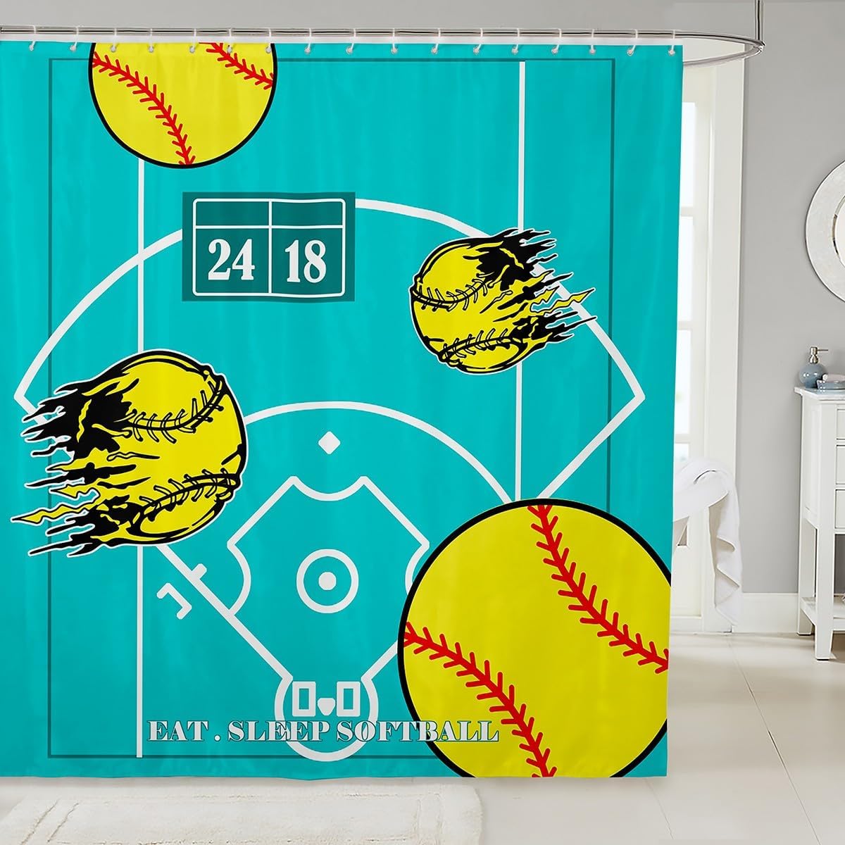 Feelyou Softball Bathroom Shower Curtain Set 72x72