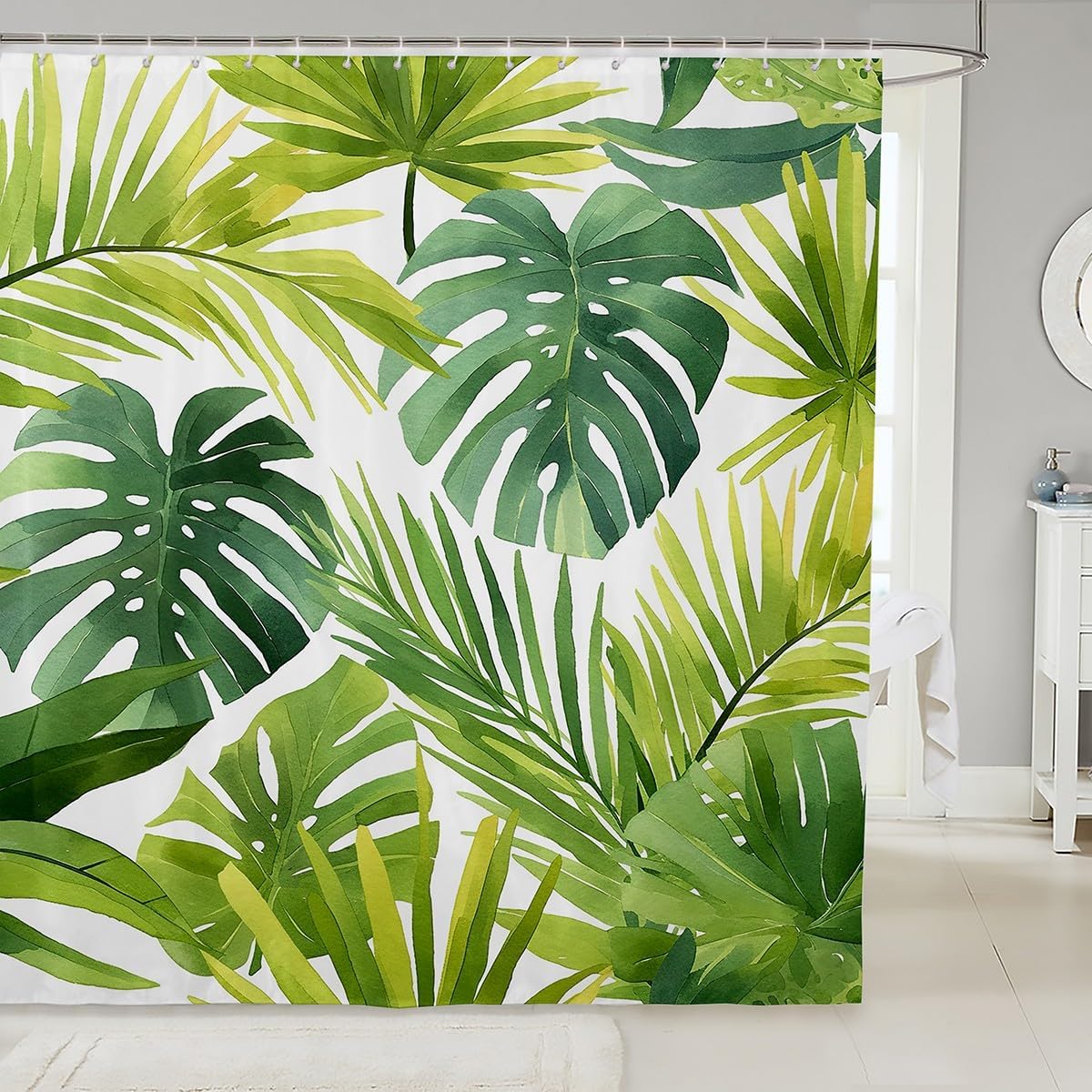 Tropical Leaves Bathroom Curtain for Kids 72x84 Soft Durable