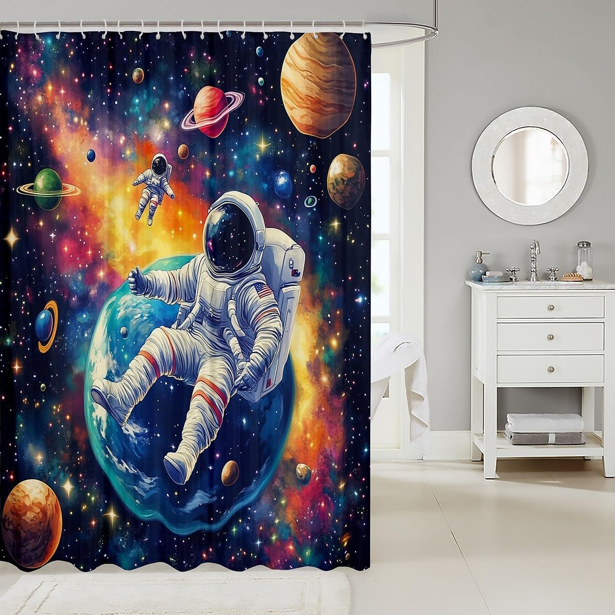 High-Quality Astronaut Galaxy Bathroom curtain Set