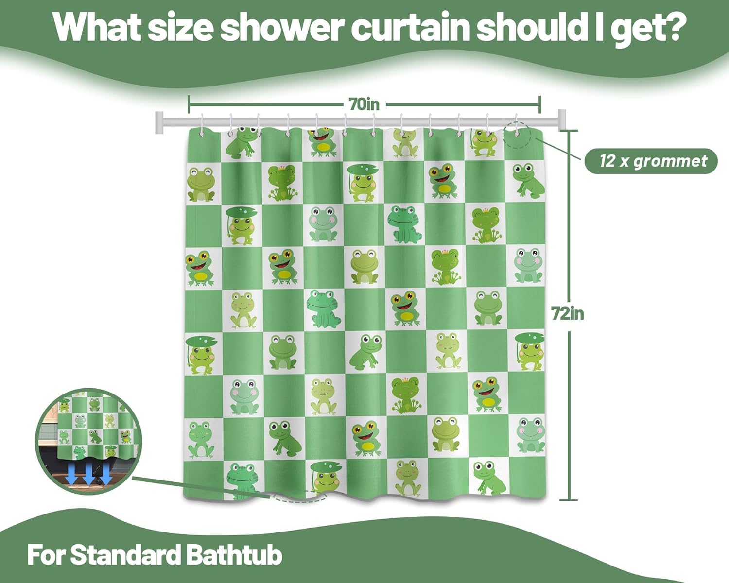 Frog Shower Curtain Green Checkered Kids Bathroom Decor