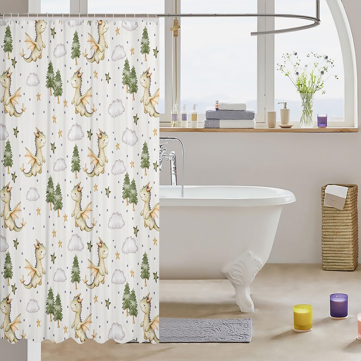 Manfei Cute Dragon Animal Wings Shower Curtain