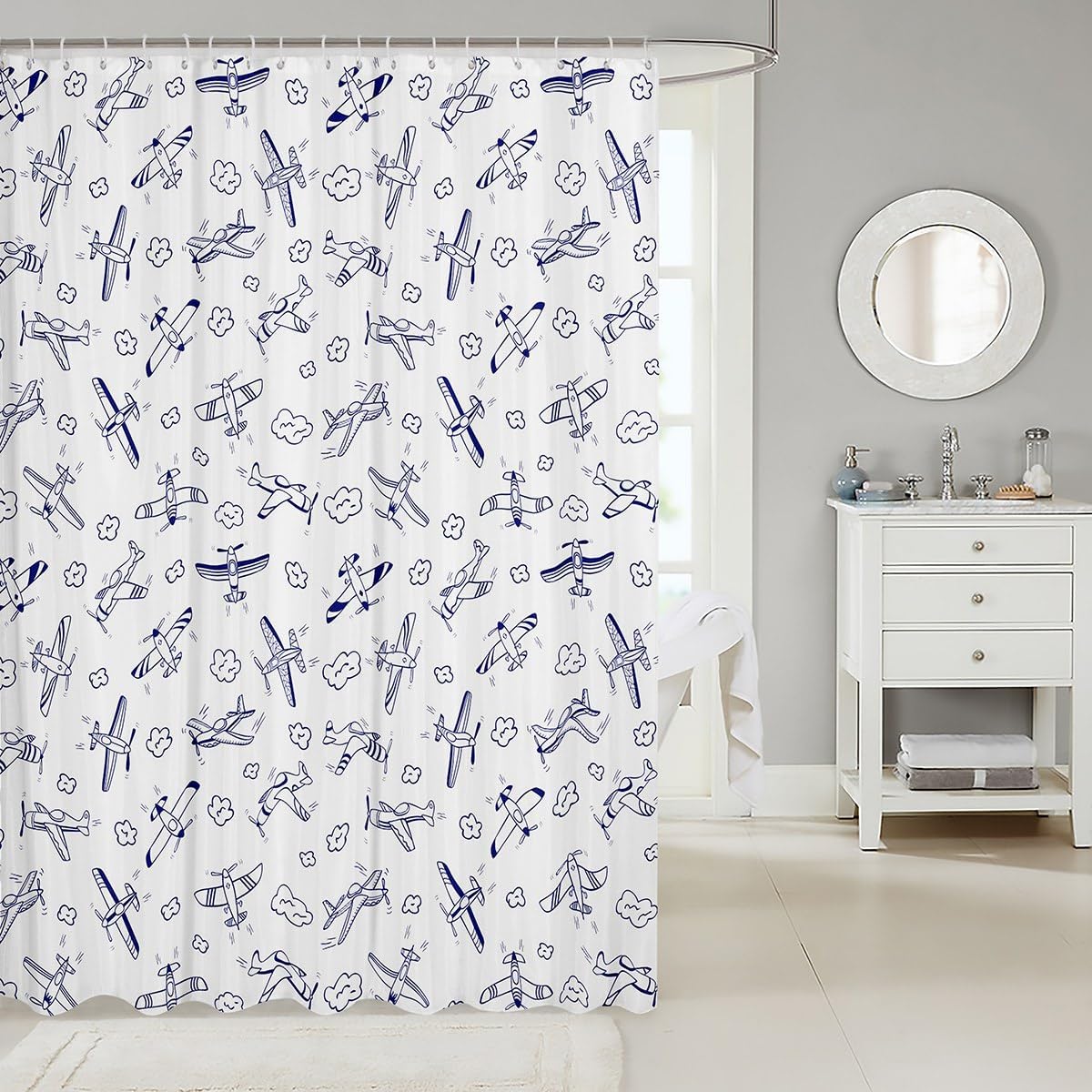 Manfei Airplane Kids Adults Bathroom Curtain