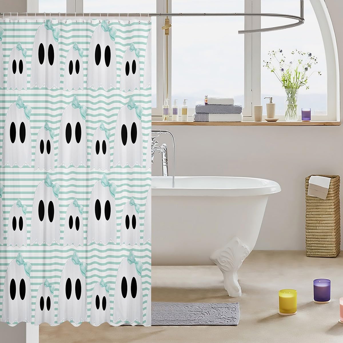 Manfei Happy Halloween Waterproof Shower Curtain 72W x 84H 12 Hook Set