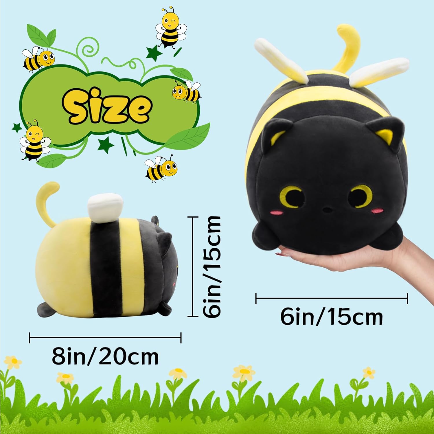 Black Cat Bee Plush Pillow