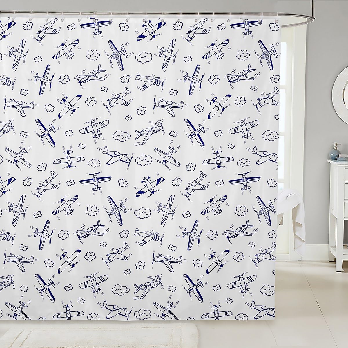 Manfei Airplane Kids Adults Bathroom Curtain