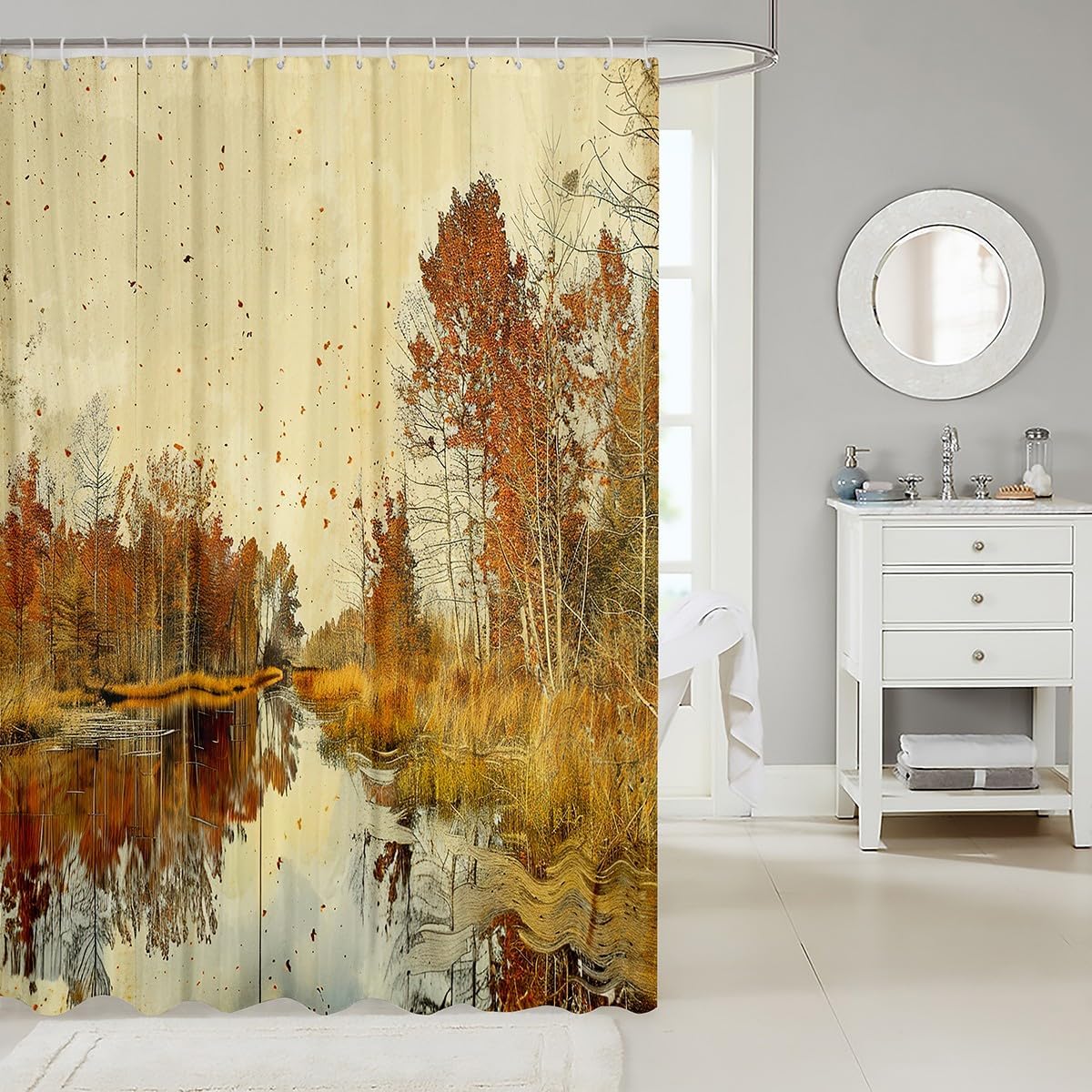 Feelyou Autumn Scenery Bath Curtain Set 72x72 for Home Bathroom