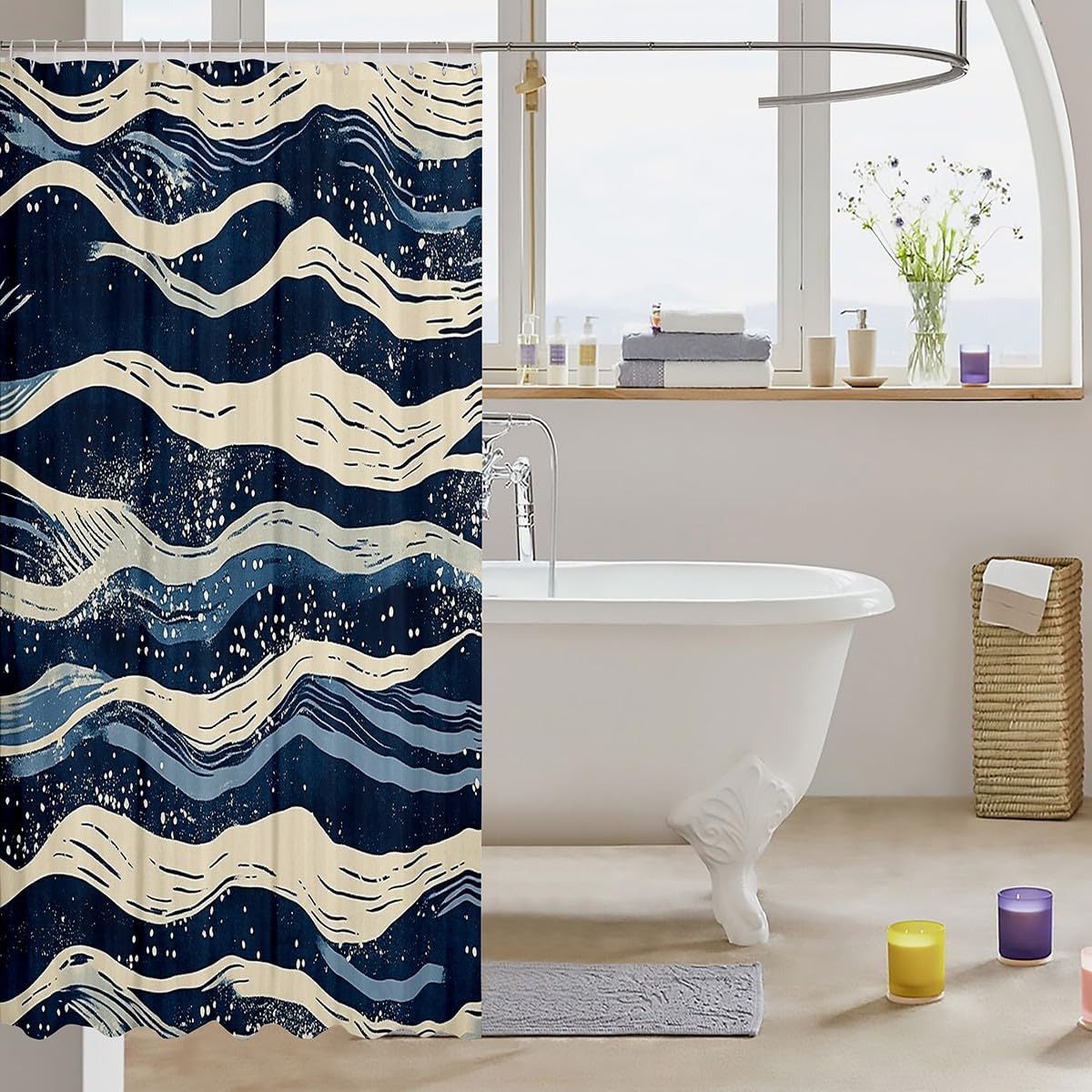 Feelyou Japanese Wave Shower Curtain Set 72x72 1