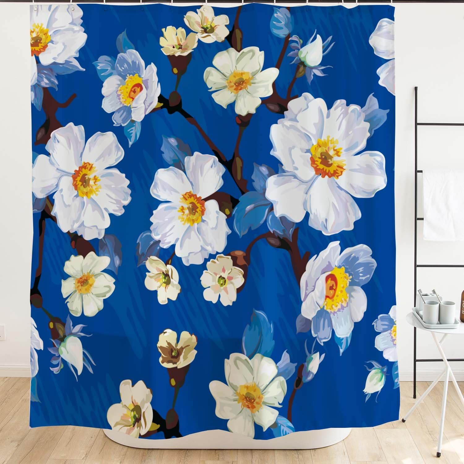 White Narcissus Blue - 71 Shower Curtain Set