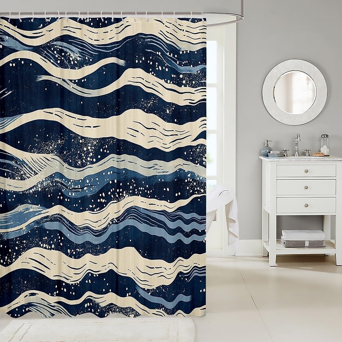 Feelyou Japanese Wave Shower Curtain Set 72x72 1