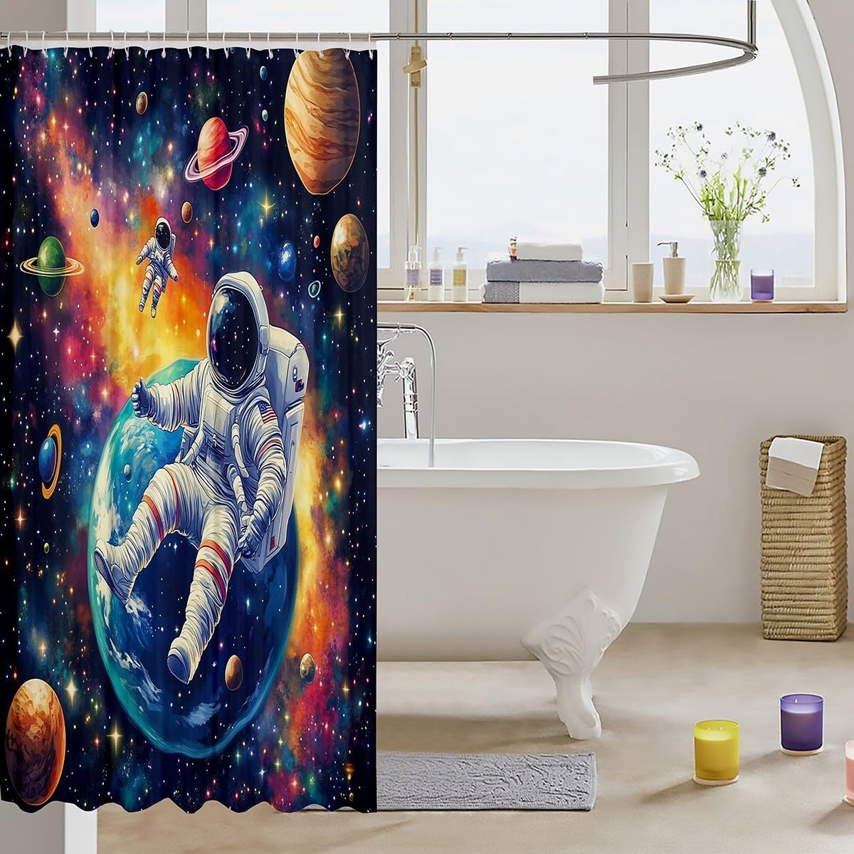High-Quality Astronaut Galaxy Bathroom curtain Set