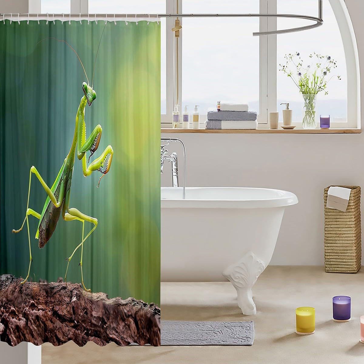 12 Hooks Waterproof Bathroom Curtain with 3D Print