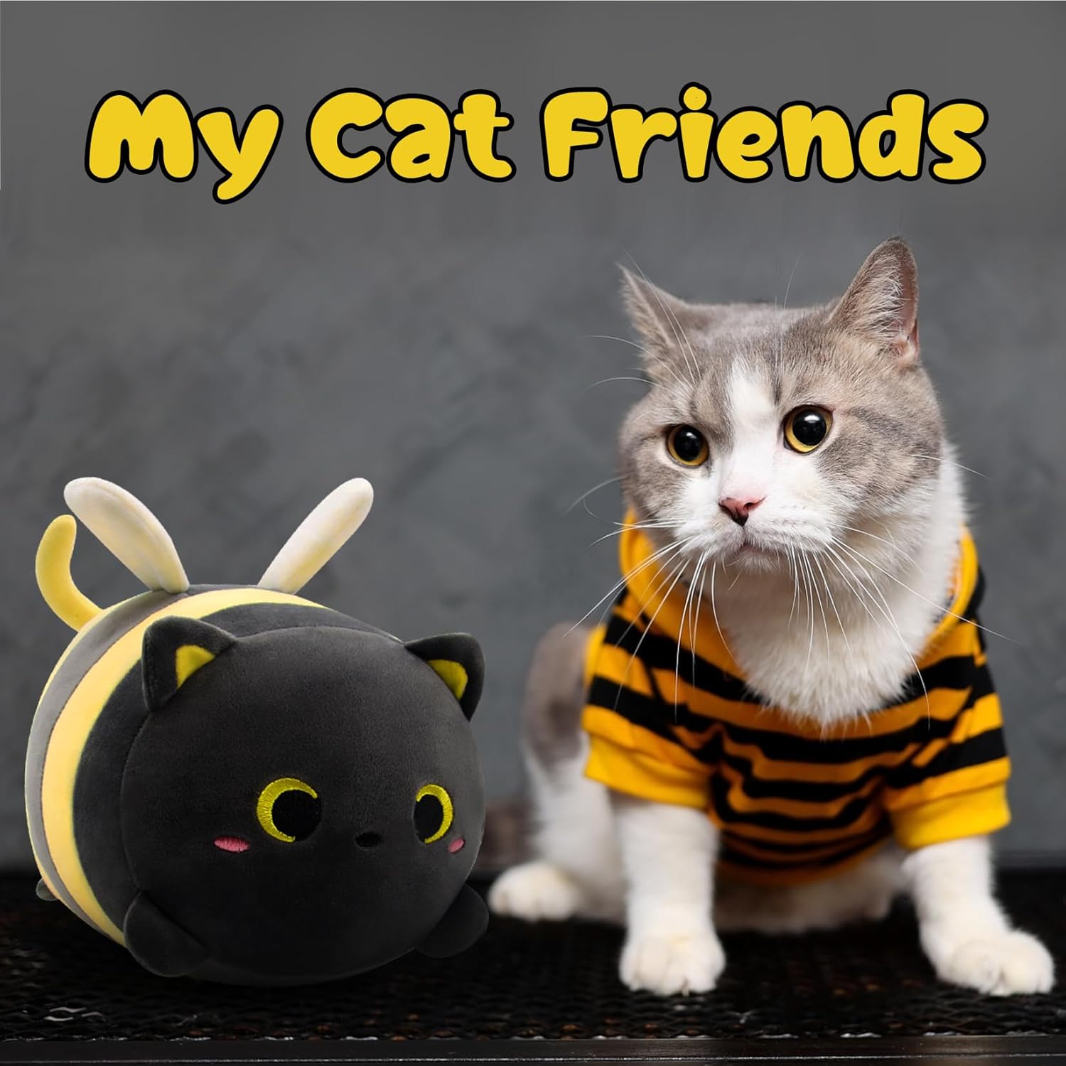 Black Cat Bee Plush Pillow