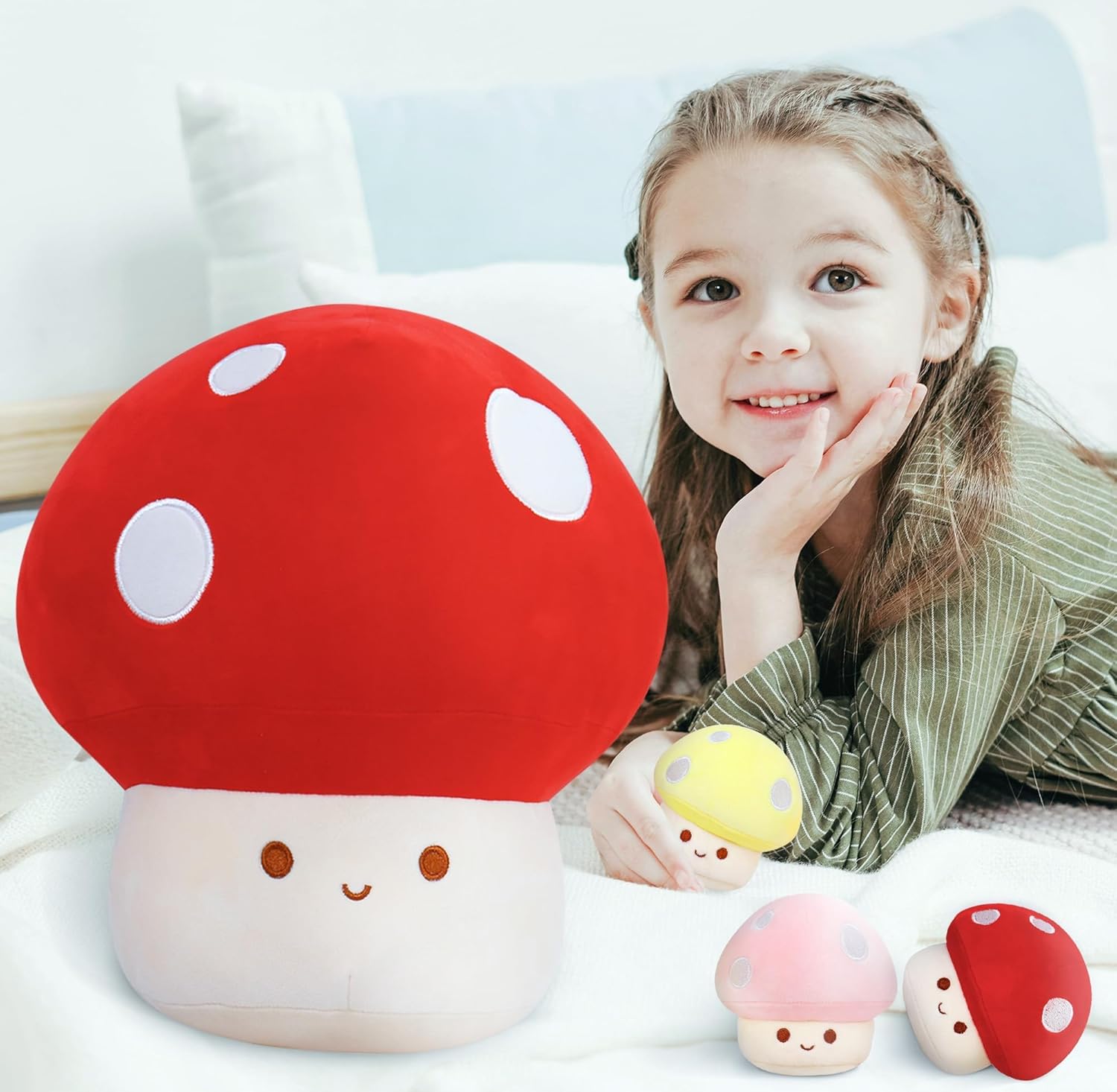 4PCS 12-Inch Mushroom Plush Pillow for Kids and Adults