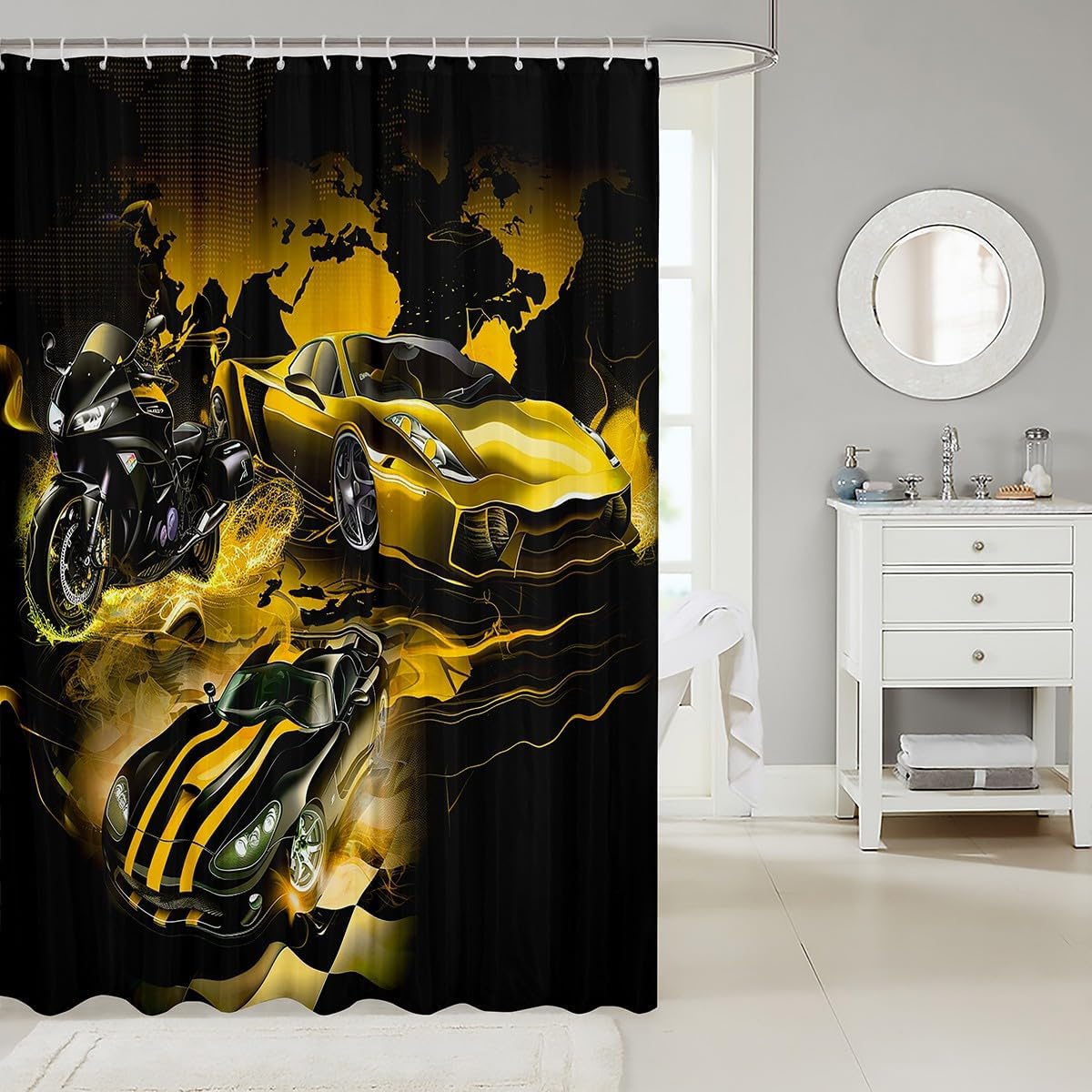 Feelyou Racing Car Bath Shower Curtain Extreme Sports