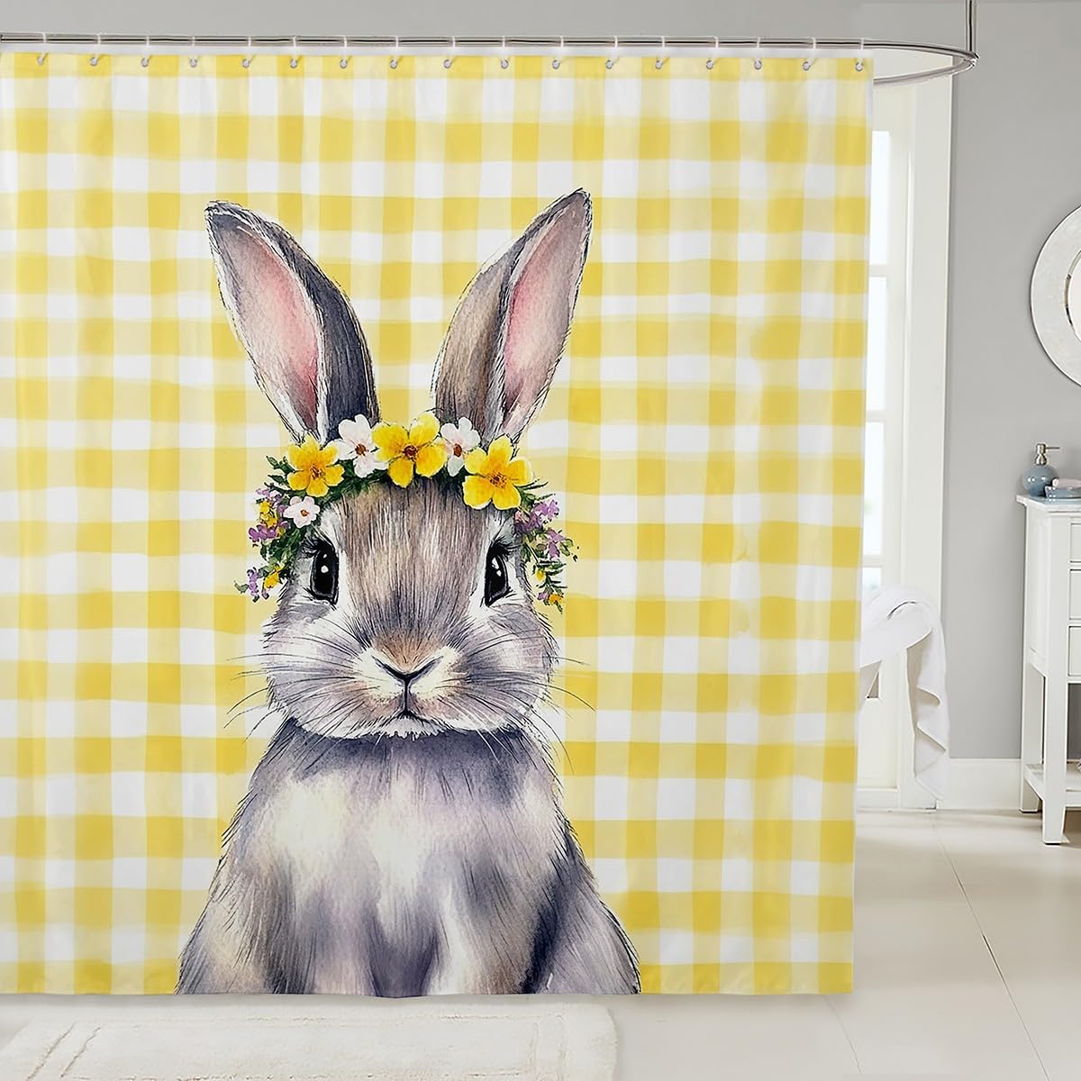 jejeloiu Kawaii Bunny Shower Curtain Set