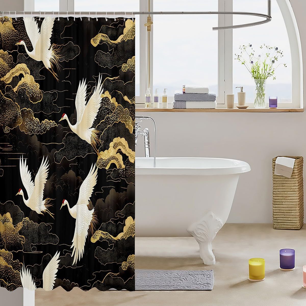 Feelyou Japanese Crane Bath Curtain for Kids