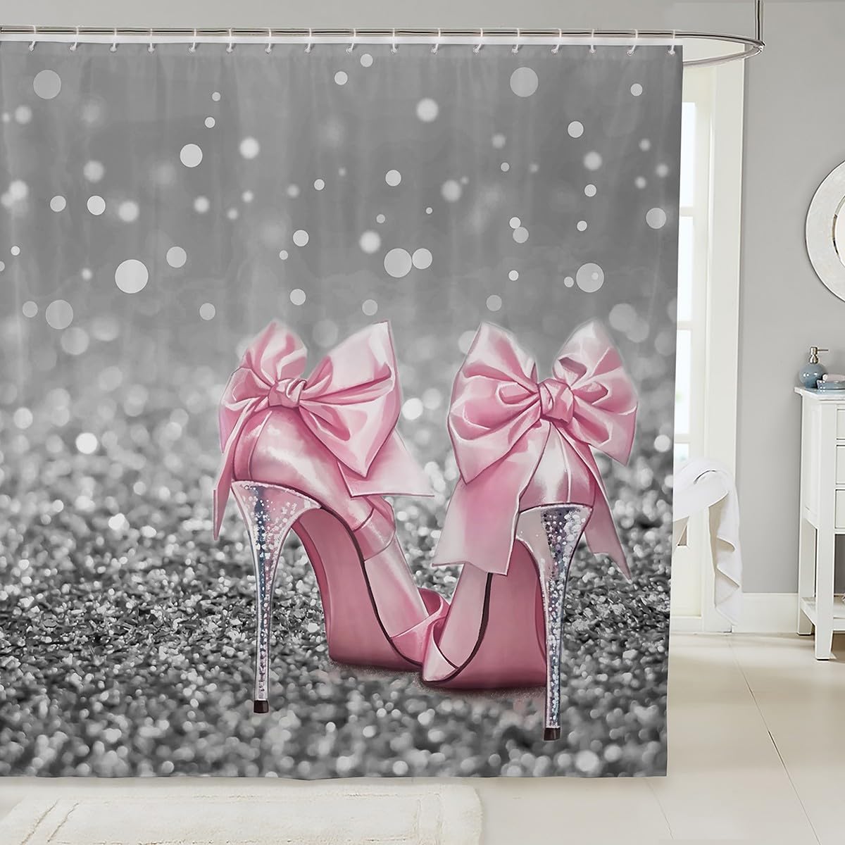 Manfei Glitter Pink High-Heels Shower Curtains