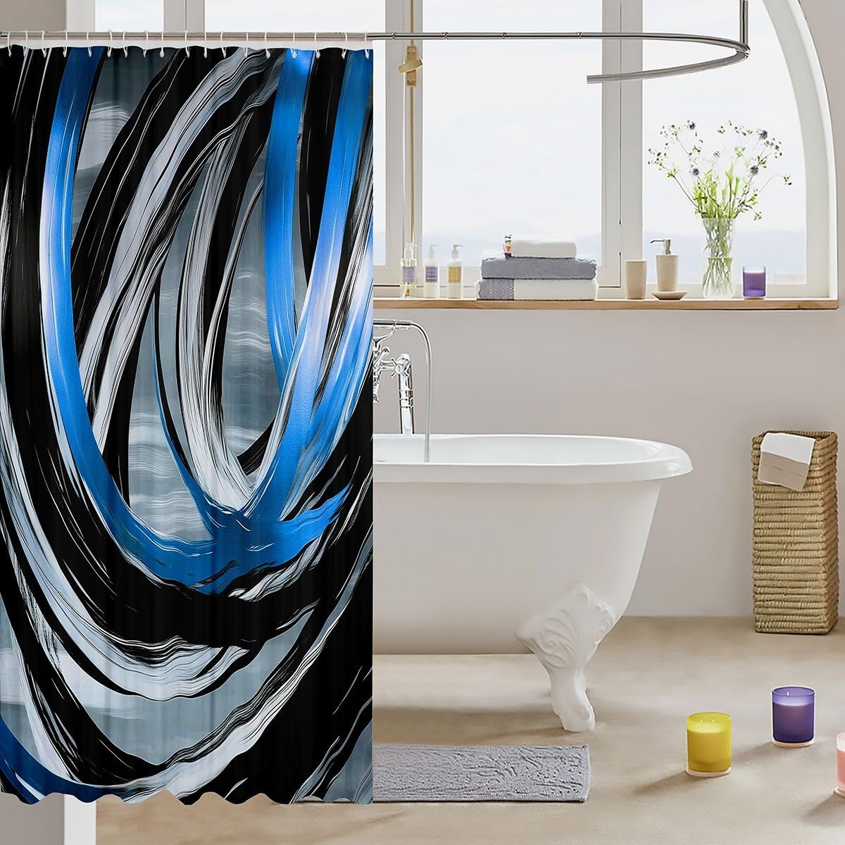 Abstract Blue and Black Bathroom Shower Curtain