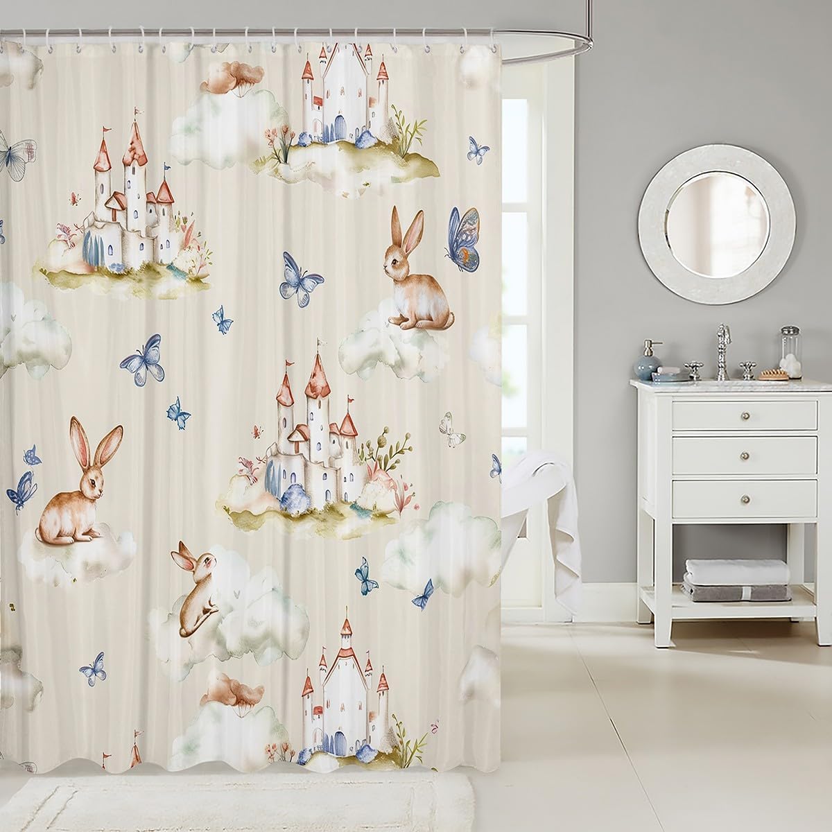 Feelyou Cartoon Rabbit shower curtain castle bath 72x72inches