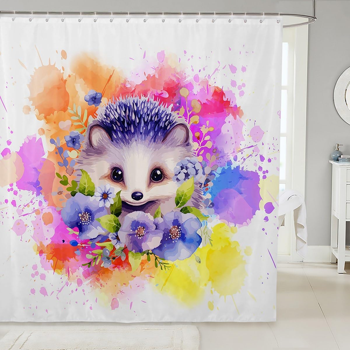 Waterproof Cartoon Hedgehog Bath Curtains Unique Design for Boys Girls Adults