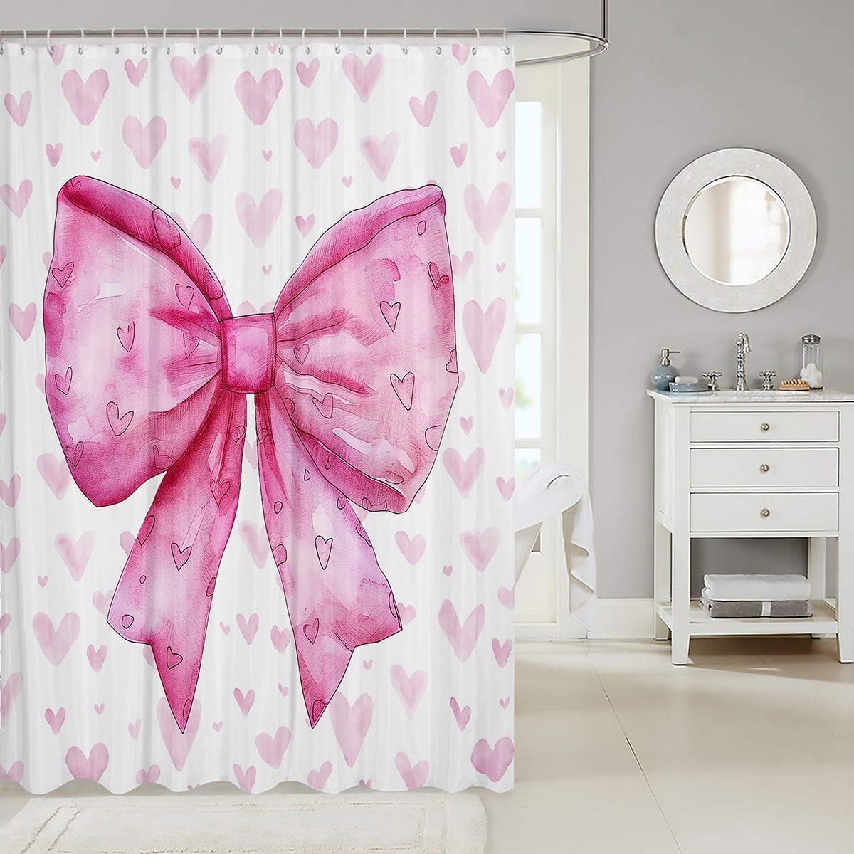 Manfei Pink Bowknot Girly Shower Curtains Princess Castle Tale Style