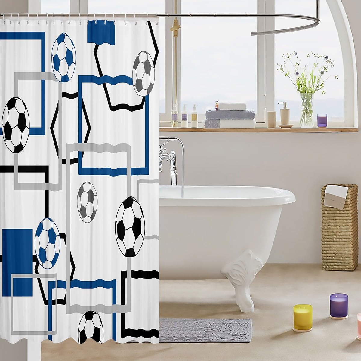 Manfei Soccer Game Kids Shower Curtain Set