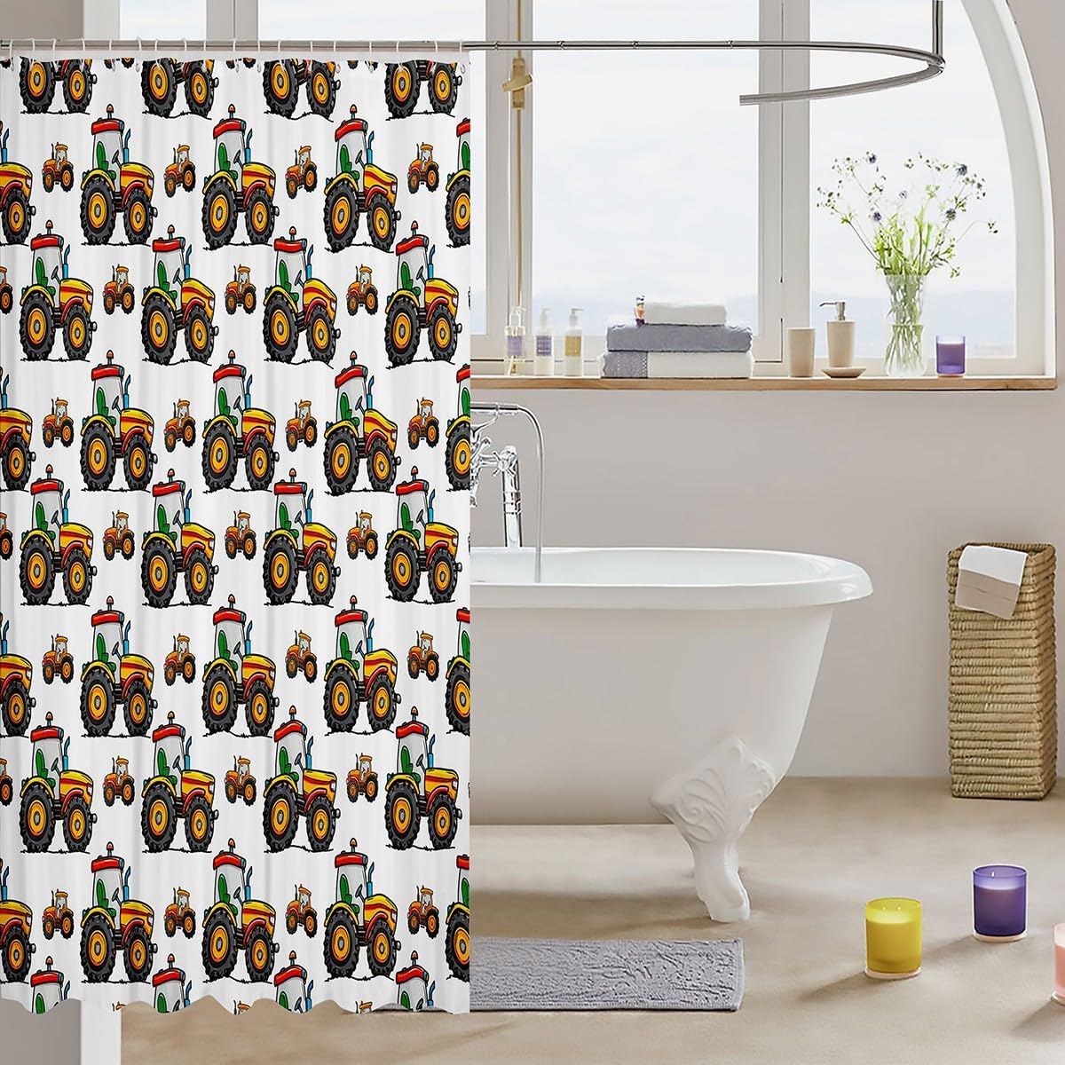 Feelyou Excavator Car Shower Curtain Set 72x72